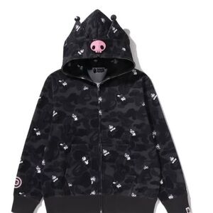 Bape x Hello kitty , kurumi Black Camouflage Hoodie with Pink Accents